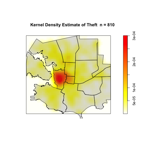 Best Kernel Density Estimate of Theft.